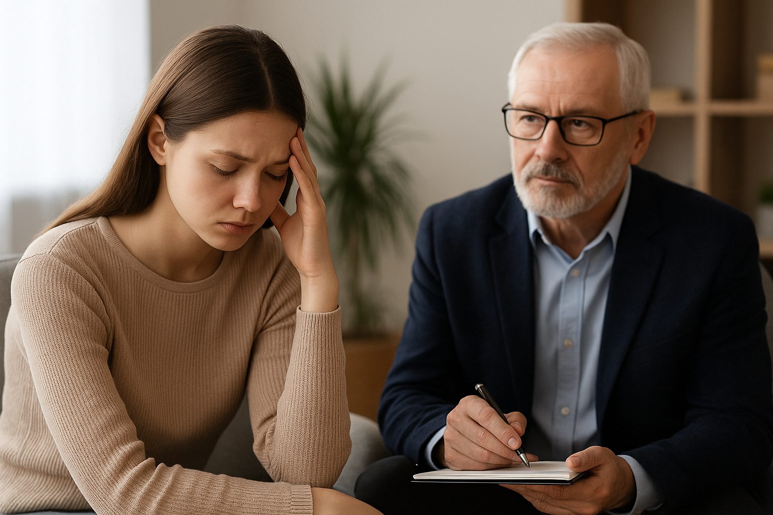 Therapist using trauma informed therapy techniques to support an adolescent client in distress