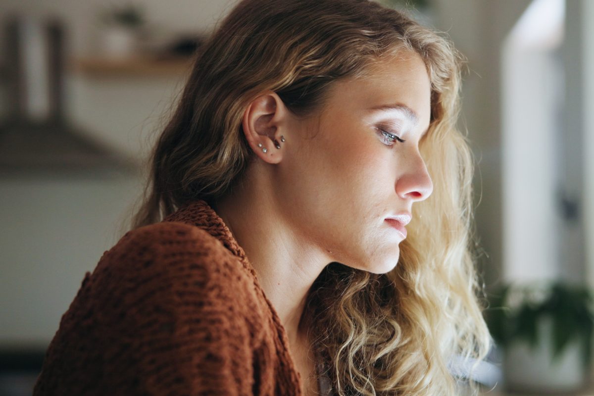 portrait of an anxious young woman