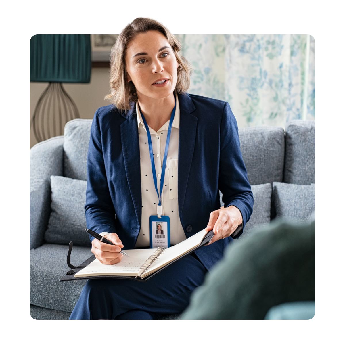 Case manager documenting client care using behavioral health case management software